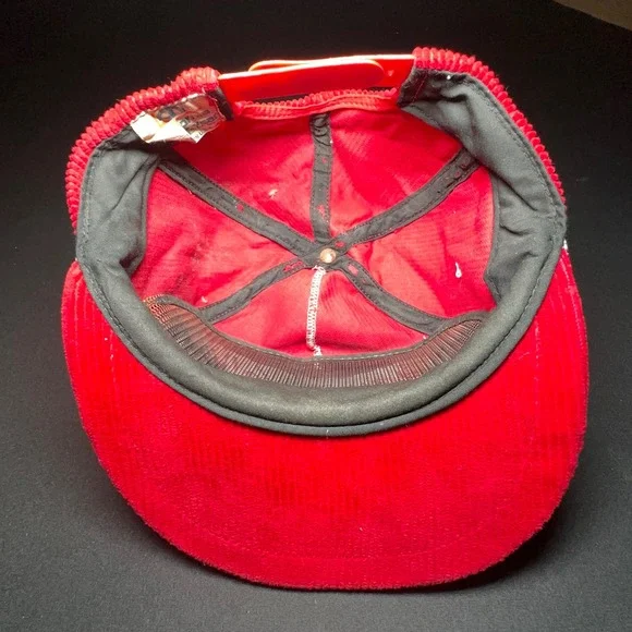 VTG 70s Squaw Valley Hat Snapback Red Corduroy California Headwear Skiwear USA